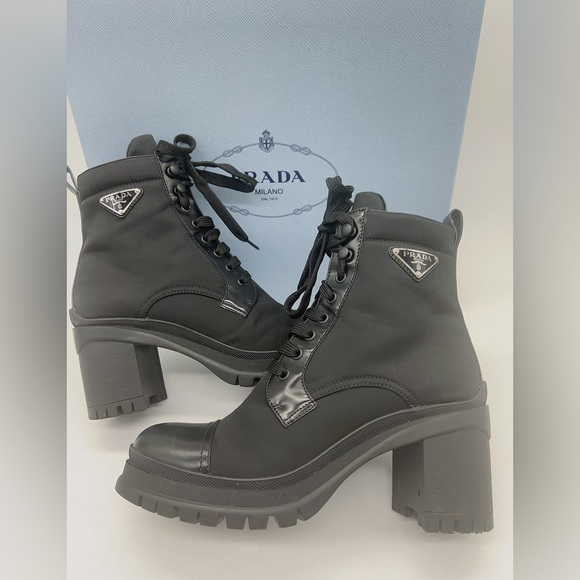 Prada Brushed leather and nylon laced booties - Picture 8 of 15